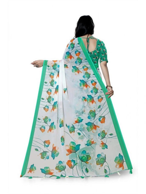 Women's Georgette Floral Printed Saree With Unstitched Blouse 5.5Mtr (Green)