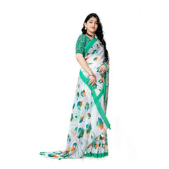Generic Women's Georgette Floral Printed Saree With Unstitched Blouse 5.5Mtr (Green)