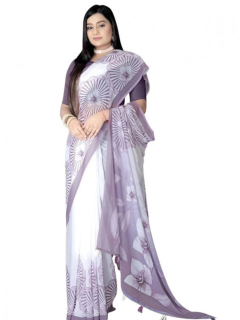 Women's Georgette Floral Printed Saree With Unstitched Blouse 5.5Mtr (Lavender)