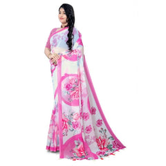 Generic Women's Georgette Floral Printed Saree With Unstitched Blouse 5.5Mtr (Pink)