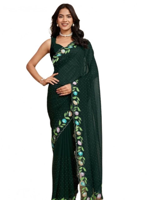 Women's Georgette Printed Saree With Unstitched Blouse 5.5Mtr (Green)