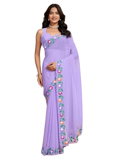 Women's Georgette Printed Saree With Unstitched Blouse 5.5Mtr (Lavender)