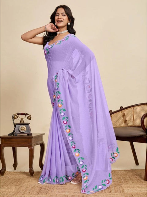 Women's Georgette Printed Saree With Unstitched Blouse 5.5Mtr (Lavender)