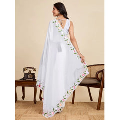 Generic Women's Georgette Printed Saree With Unstitched Blouse 5.5Mtr (White)