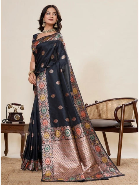 Women's Faux_Banarasi_Silk Woven Saree With Unstitched Blouse 5.5Mtr (Black)