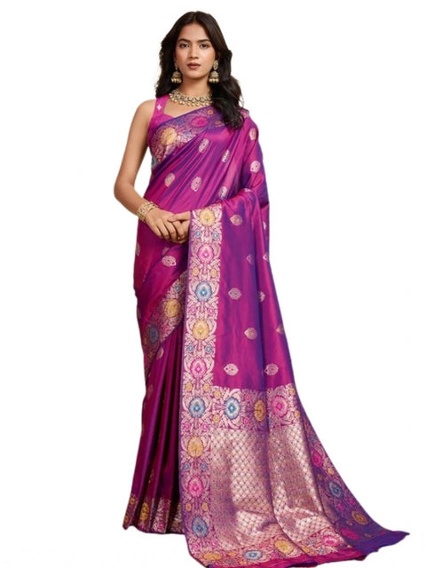 Women's Faux_Banarasi_Silk Woven Saree With Unstitched Blouse 5.5Mtr (Magenta)