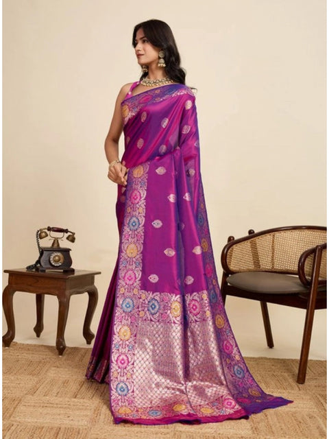 Women's Faux_Banarasi_Silk Woven Saree With Unstitched Blouse 5.5Mtr (Magenta)