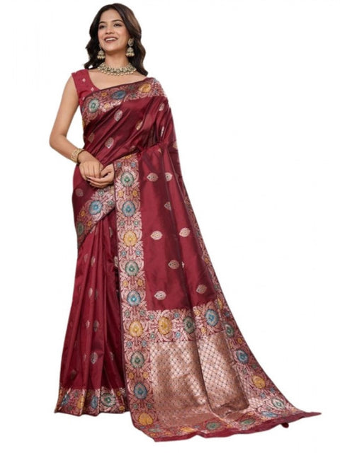 Women's Faux_Banarasi_Silk Woven Saree With Unstitched Blouse 5.5Mtr (Maroon)