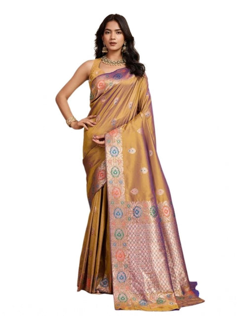 Women's Faux_Banarasi_Silk Woven Saree With Unstitched Blouse 5.5Mtr (Mustard)