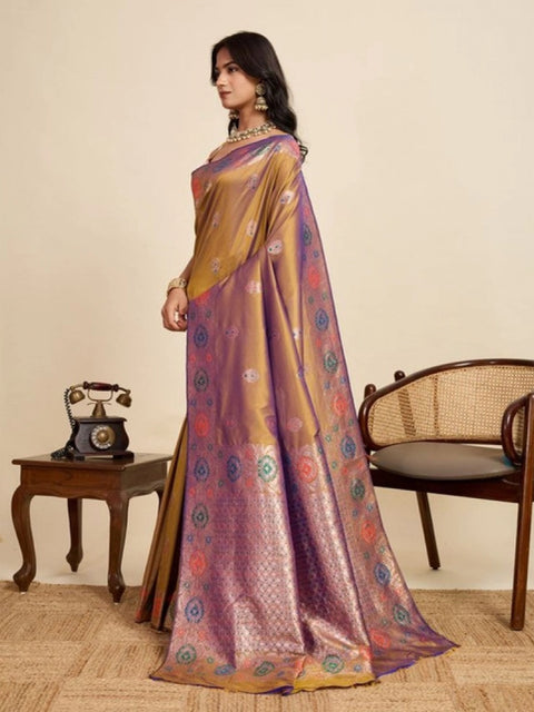 Women's Faux_Banarasi_Silk Woven Saree With Unstitched Blouse 5.5Mtr (Mustard)