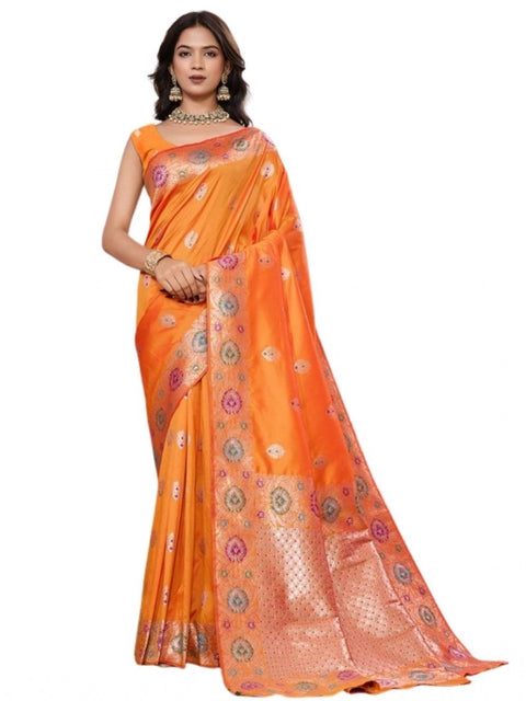Women's Faux_Banarasi_Silk Woven Saree With Unstitched Blouse 5.5Mtr (Orange)