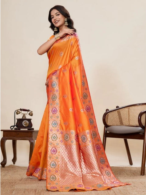 Women's Faux_Banarasi_Silk Woven Saree With Unstitched Blouse 5.5Mtr (Orange)