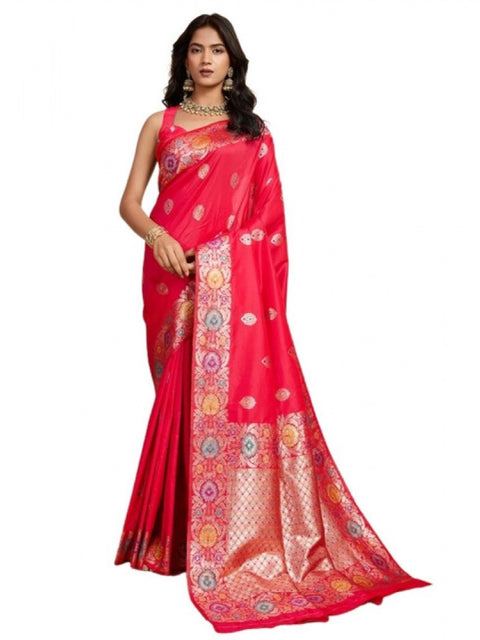 Women's Faux_Banarasi_Silk Woven Saree With Unstitched Blouse 5.5Mtr (Red)