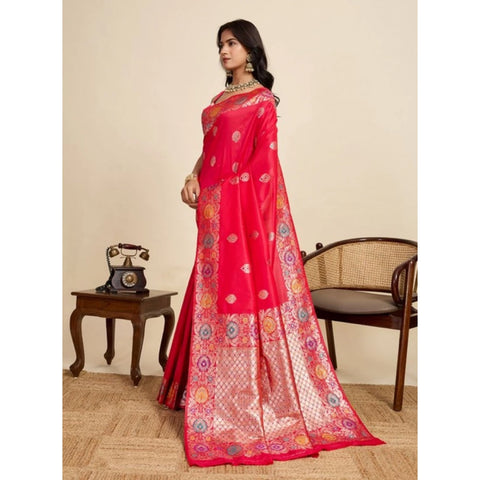 Generic Women's Faux_Banarasi_Silk Woven Saree With Unstitched Blouse 5.5Mtr (Red)