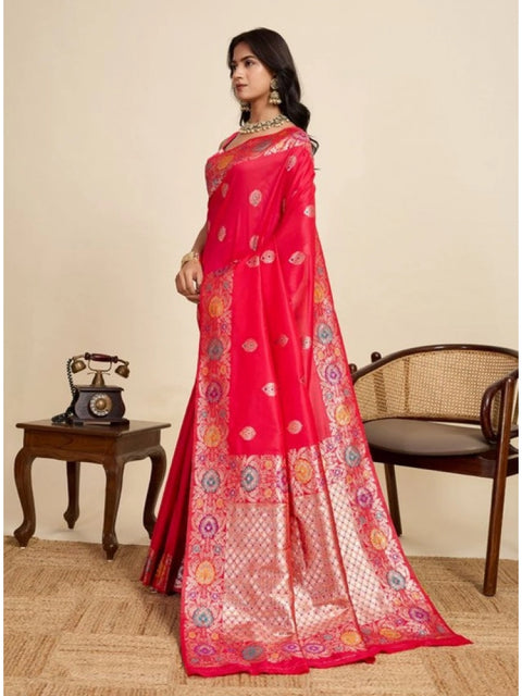 Women's Faux_Banarasi_Silk Woven Saree With Unstitched Blouse 5.5Mtr (Red)