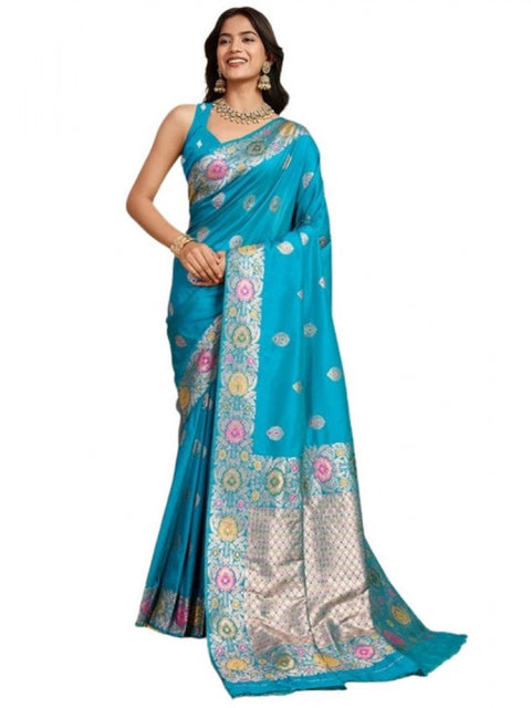 Women's Faux_Banarasi_Silk Woven Saree With Unstitched Blouse 5.5Mtr (Turquoise)