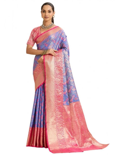 Women's Faux_Banarasi_Silk Woven Saree With Unstitched Blouse 5.5Mtr (Blue)