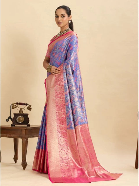 Women's Faux_Banarasi_Silk Woven Saree With Unstitched Blouse 5.5Mtr (Blue)