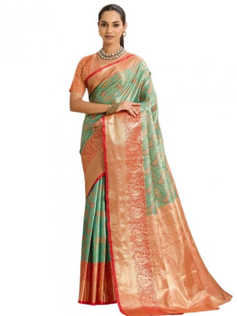 Women's Faux_Banarasi_Silk Woven Saree With Unstitched Blouse 5.5Mtr (Green)