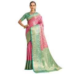 Generic Women's Faux_Banarasi_Silk Woven Saree With Unstitched Blouse 5.5Mtr (Pink)
