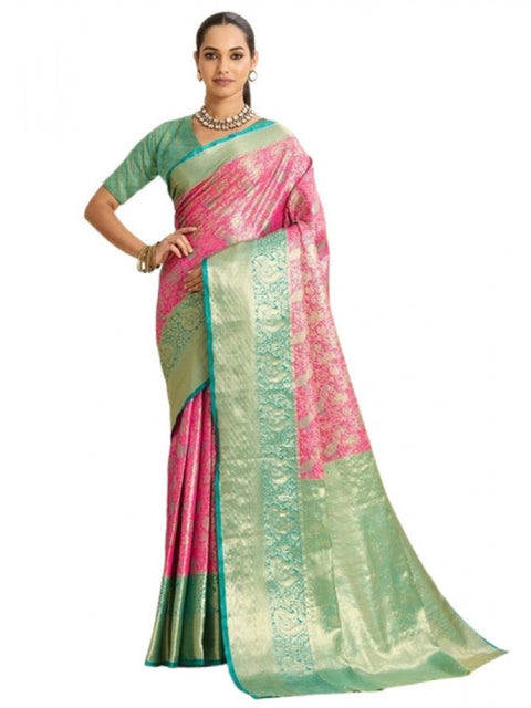 Women's Faux_Banarasi_Silk Woven Saree With Unstitched Blouse 5.5Mtr (Pink)