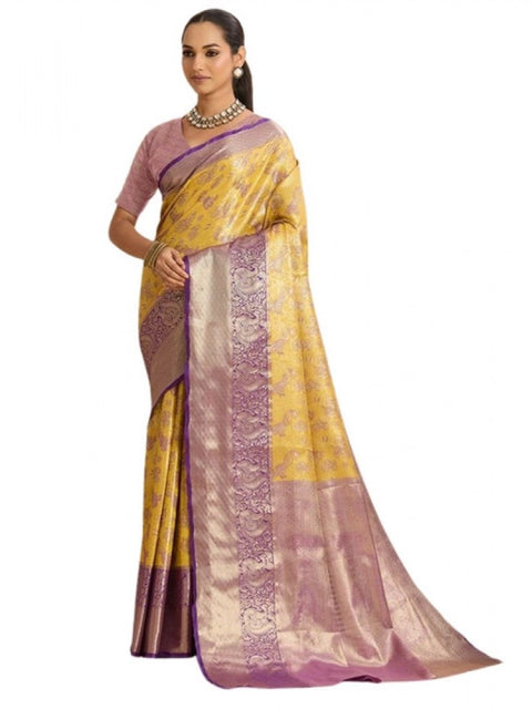 Women's Faux_Banarasi_Silk Woven Saree With Unstitched Blouse 5.5Mtr (Yellow)