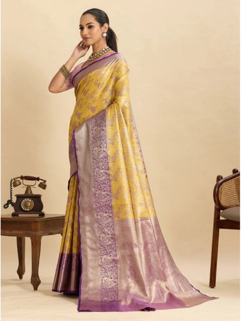 Women's Faux_Banarasi_Silk Woven Saree With Unstitched Blouse 5.5Mtr (Yellow)