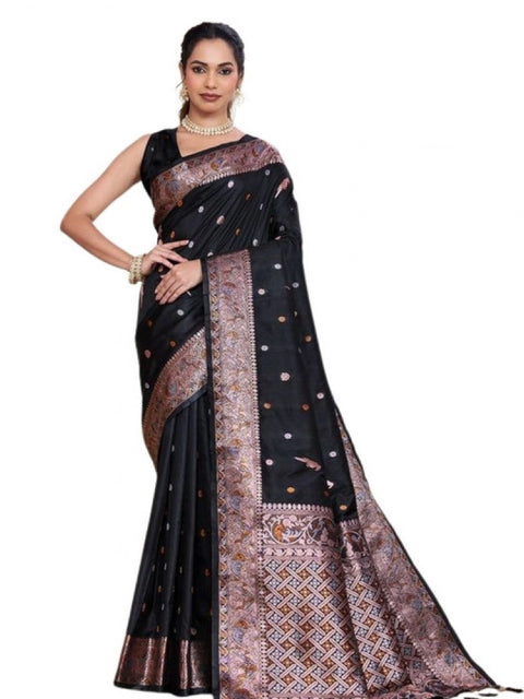 Women's Jacquard Woven Saree With Unstitched Blouse 5.5Mtr (Black)