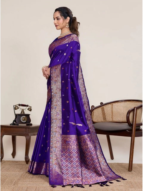 Women's Jacquard Woven Saree With Unstitched Blouse 5.5Mtr (Blue)