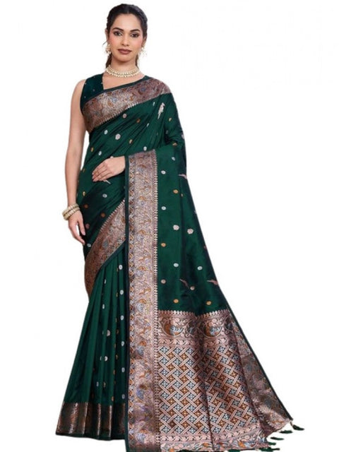 Women's Jacquard Woven Saree With Unstitched Blouse 5.5Mtr (Green)