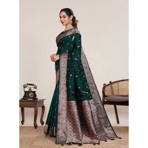 Generic Women's Jacquard Woven Saree With Unstitched Blouse 5.5Mtr (Green)