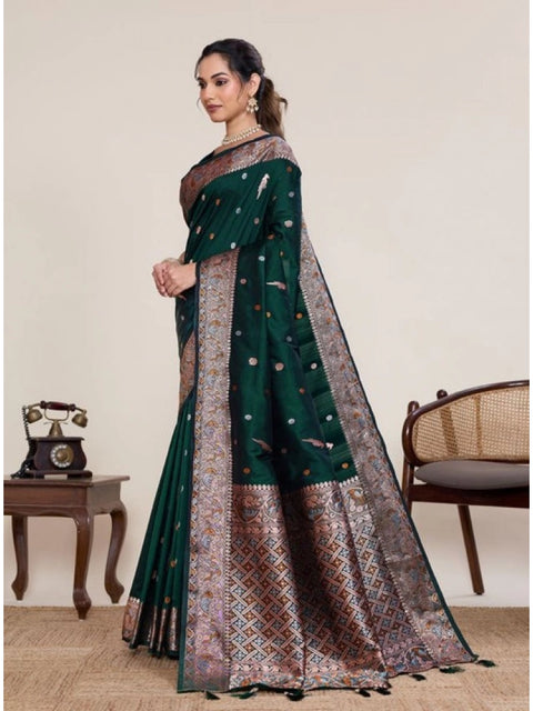 Women's Jacquard Woven Saree With Unstitched Blouse 5.5Mtr (Green)
