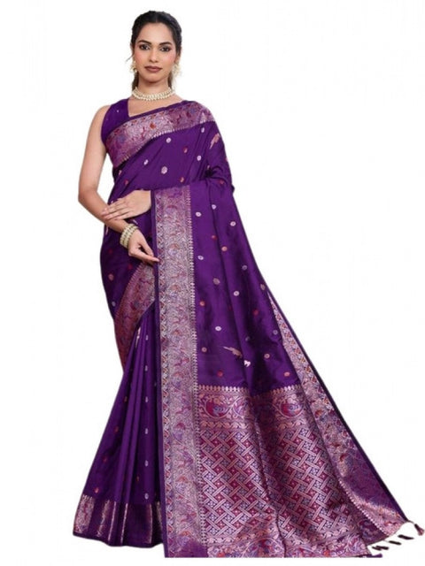 Women's Jacquard Woven Saree With Unstitched Blouse 5.5Mtr (Purple)