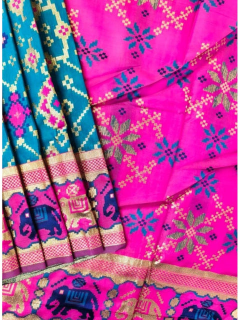 Women's Patola Silk Meena And Zari Woven Saree With Unstitched Blouse 5.5Mtr (Blue)