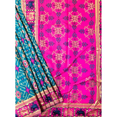 Women's Patola Silk Meena And Zari Woven Saree With Unstitched Blouse 5.5Mtr (Blue)