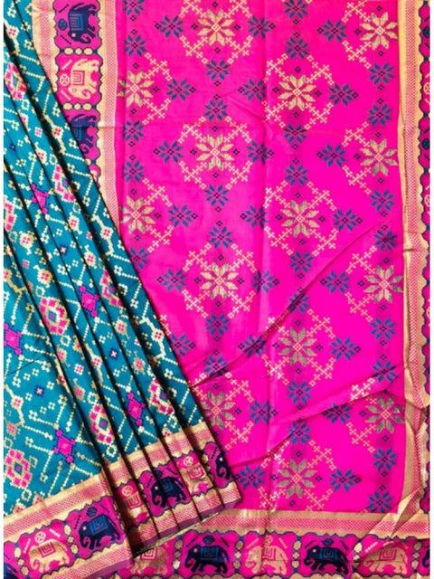Women's Patola Silk Meena And Zari Woven Saree With Unstitched Blouse 5.5Mtr (Blue)