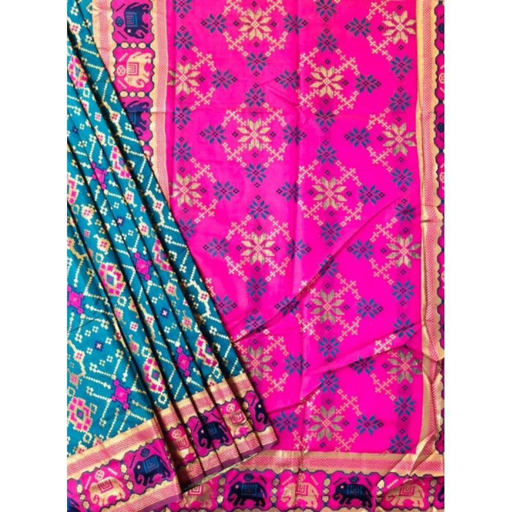 Women's Patola Silk Meena And Zari Woven Saree With Unstitched Blouse 5.5Mtr (Blue)