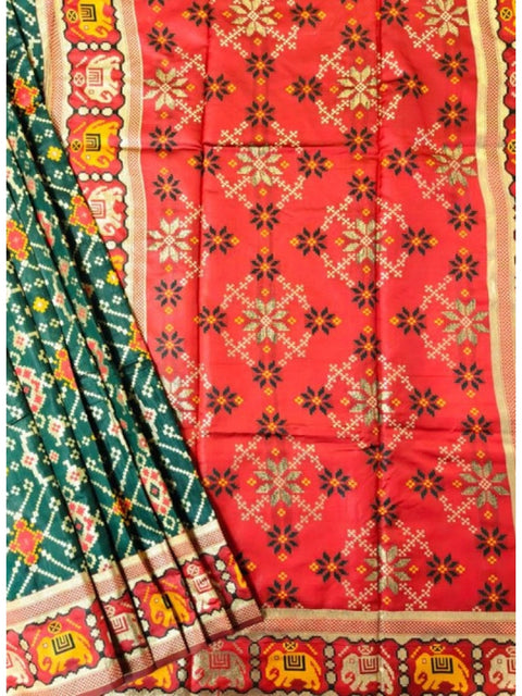 Women's Patola Silk Meena And Zari Woven Saree With Unstitched Blouse 5.5Mtr (Green)