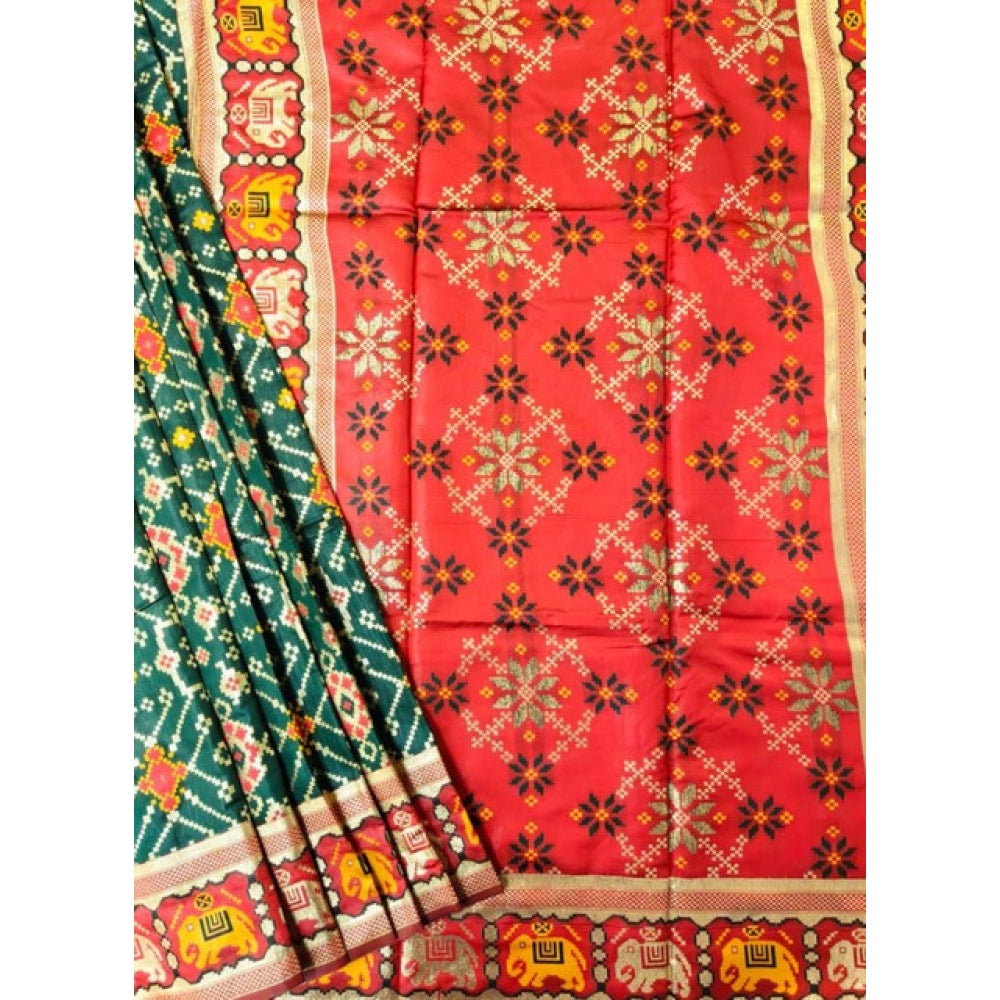 Women's Patola Silk Meena And Zari Woven Saree With Unstitched Blouse 5.5Mtr (Green)
