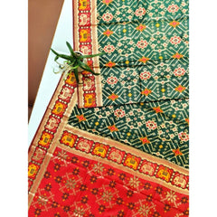 Women's Patola Silk Meena And Zari Woven Saree With Unstitched Blouse 5.5Mtr (Green)