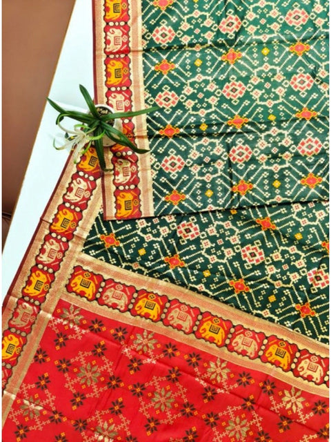 Women's Patola Silk Meena And Zari Woven Saree With Unstitched Blouse 5.5Mtr (Green)