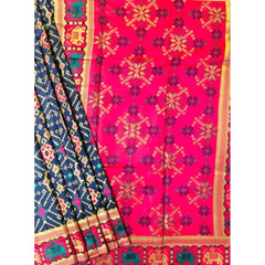 Women's Patola Silk Meena And Zari Woven Saree With Unstitched Blouse 5.5Mtr (Green)