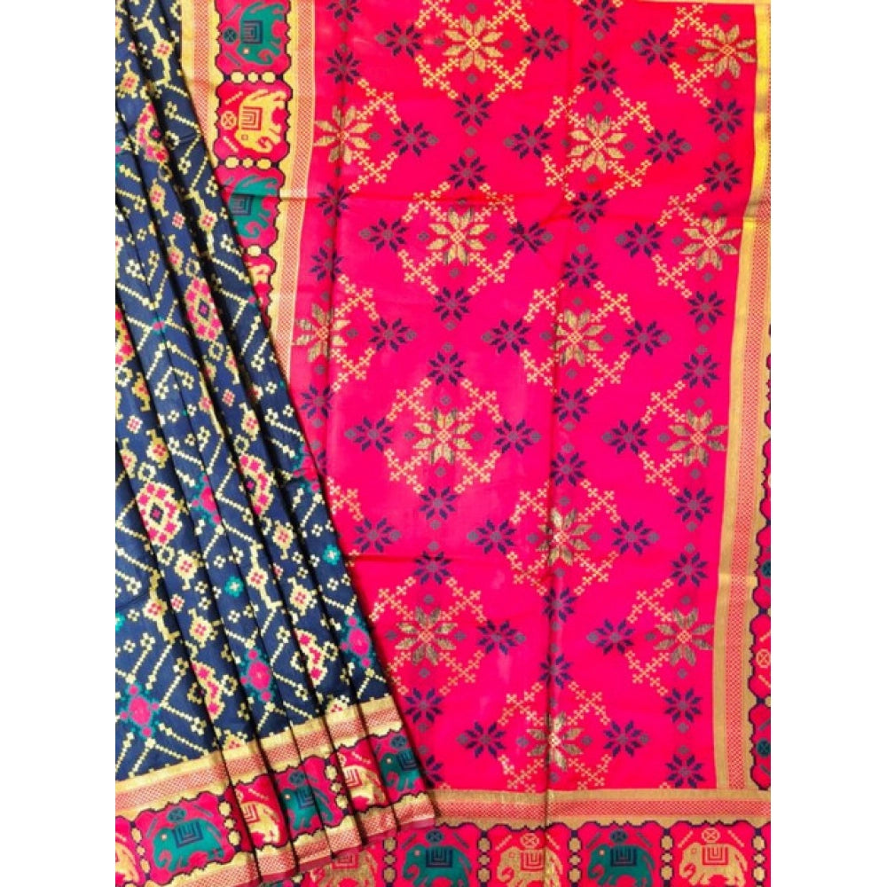 Women's Patola Silk Meena And Zari Woven Saree With Unstitched Blouse 5.5Mtr (Green)