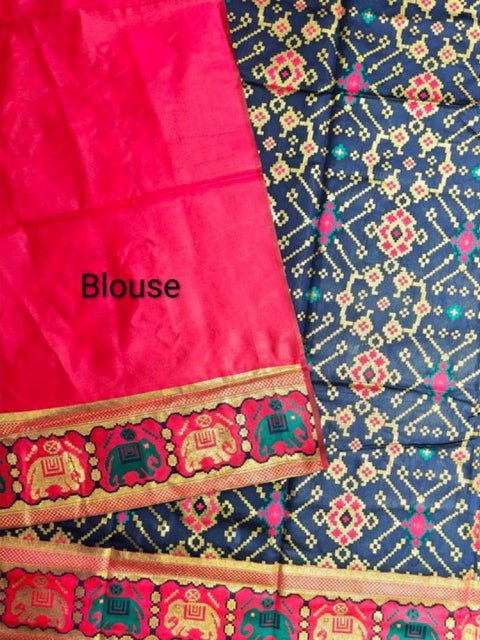 Women's Patola Silk Meena And Zari Woven Saree With Unstitched Blouse 5.5Mtr (Navy)