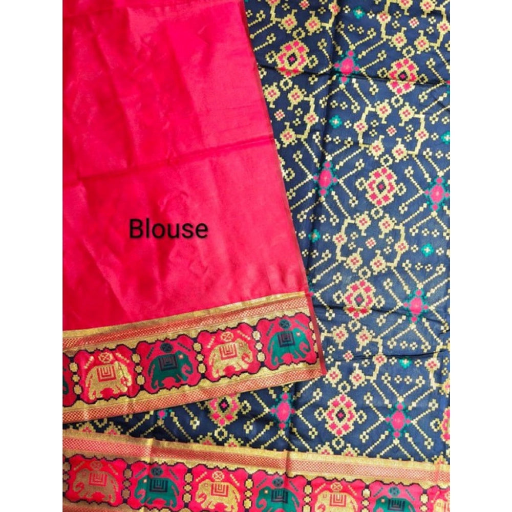 Women's Patola Silk Meena And Zari Woven Saree With Unstitched Blouse 5.5Mtr (Navy)