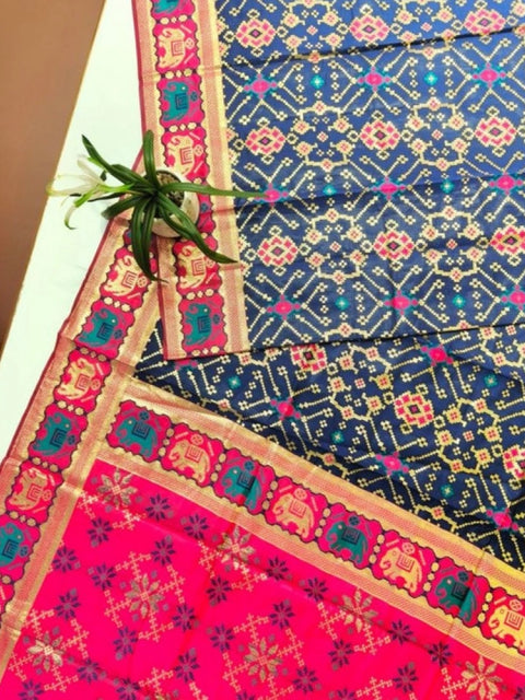 Women's Patola Silk Meena And Zari Woven Saree With Unstitched Blouse 5.5Mtr (Navy)