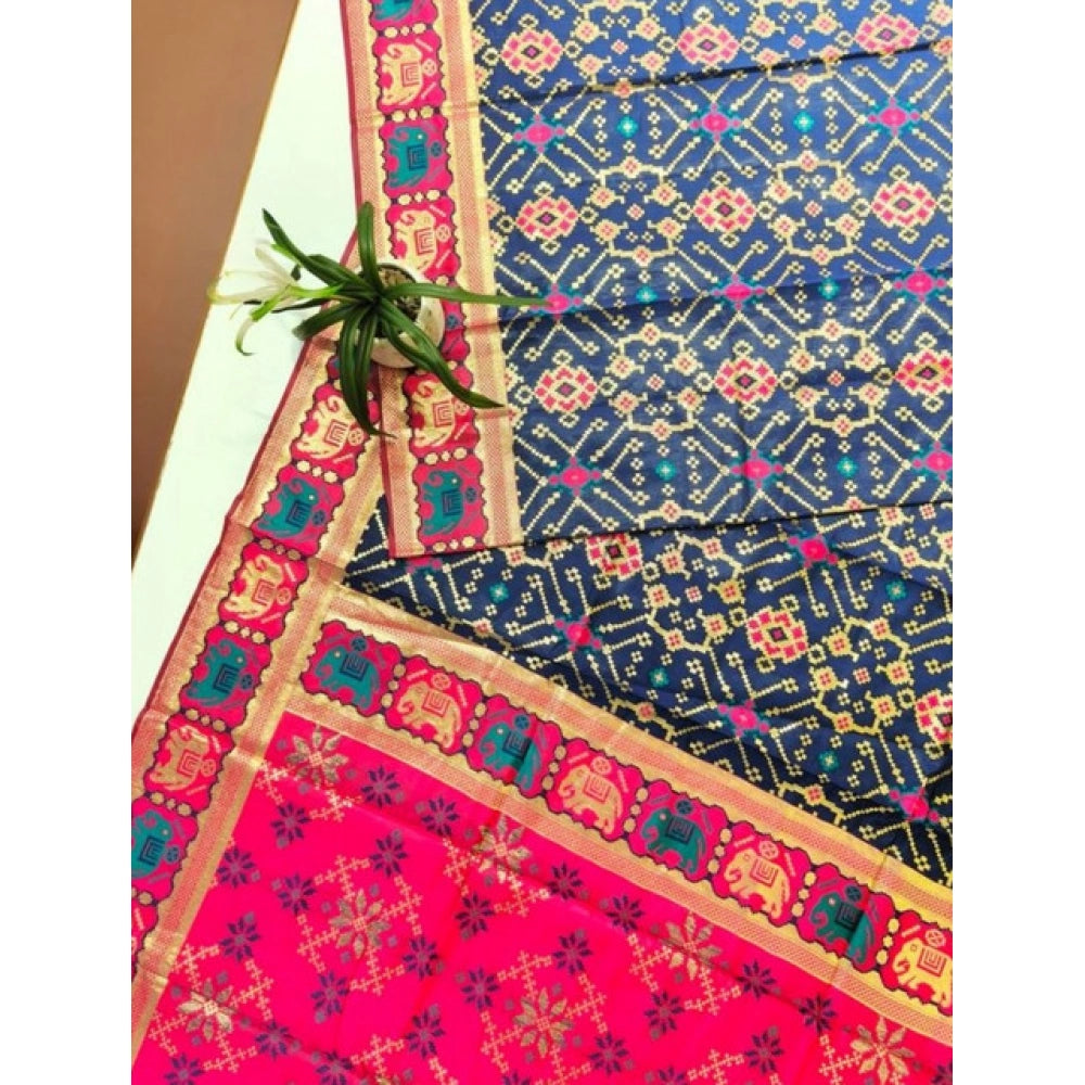 Women's Patola Silk Meena And Zari Woven Saree With Unstitched Blouse 5.5Mtr (Navy)