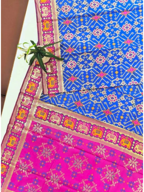 Women's Patola Silk Meena And Zari Woven Saree With Unstitched Blouse 5.5Mtr (Pink)