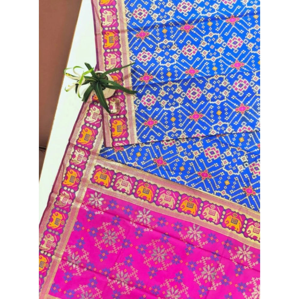 Women's Patola Silk Meena And Zari Woven Saree With Unstitched Blouse 5.5Mtr (Pink)