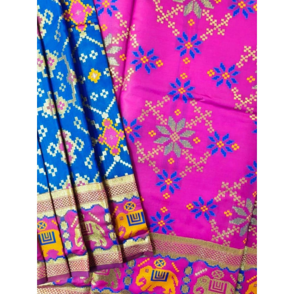Women's Patola Silk Meena And Zari Woven Saree With Unstitched Blouse 5.5Mtr (Pink)